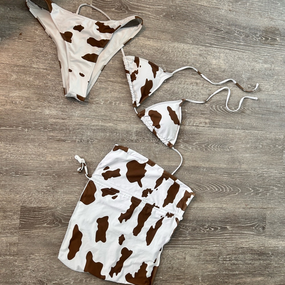 SHEIN Brown and White Cow Print Bikini Set